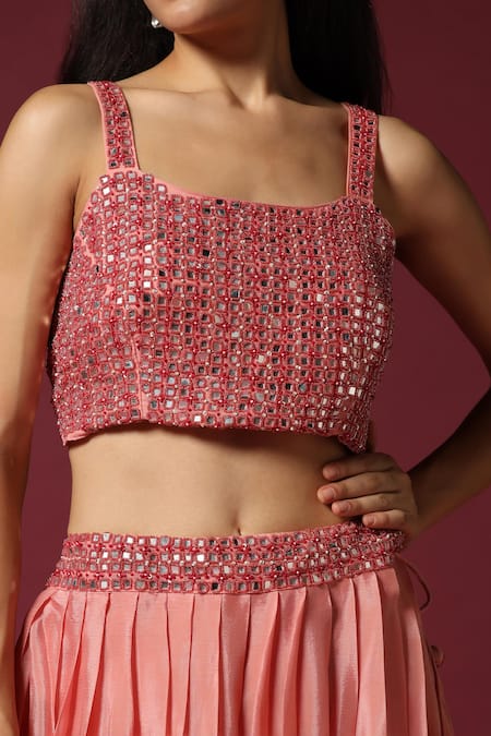 Buy Two Sisters By Gyans Pink Chiffon Beads, Mirrors Round Neck Border Embroidered Cape Lehenga Set Online at Aza Fashions Buy_Two Sisters By Gyans_Pink Chiffon Beads, Mirrors Round Neck Border Embroidered Cape Lehenga Set _Online_at_Aza_Fashions