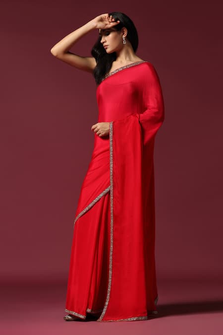Buy Two Sisters By Gyans Red Chiffon Beads Border Embroidered Saree With Unstitched Blouse Piece Online at Aza Fashions Buy_Two Sisters By Gyans_Red Chiffon Beads Border Embroidered Saree With Unstitched Blouse Piece _Online_at_Aza_Fashions
