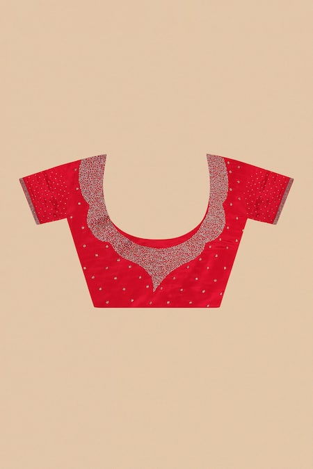 Buy_Two Sisters By Gyans_Red Chiffon Beads Border Embroidered Saree With Unstitched Blouse Piece 