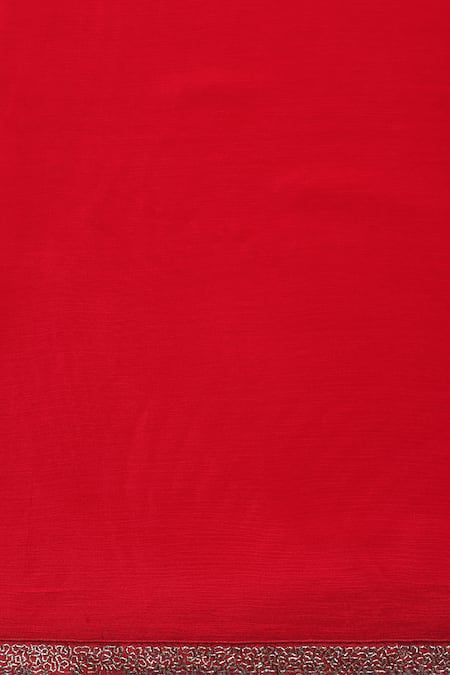 Shop Two Sisters By Gyans Red Chiffon Beads Border Embroidered Saree With Unstitched Blouse Piece Shop_Two Sisters By Gyans_Red Chiffon Beads Border Embroidered Saree With Unstitched Blouse Piece