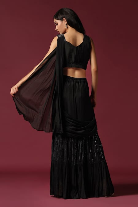 Two Sisters By Gyans Draped Sharara Saree With Embroidered Blouse 