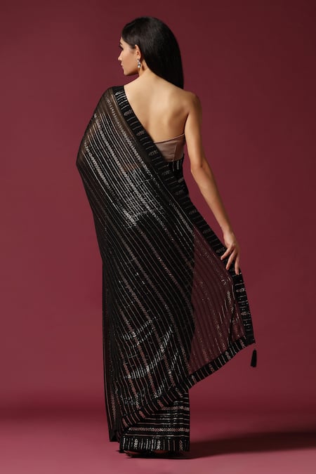 Shop Two Sisters By Gyans Black Georgette Sequins Embroidered Saree With Unstitched Blouse Piece at Aza Fashions Shop_Two Sisters By Gyans_Black Georgette Sequins Embroidered Saree With Unstitched Blouse Piece _at_Aza_Fashions