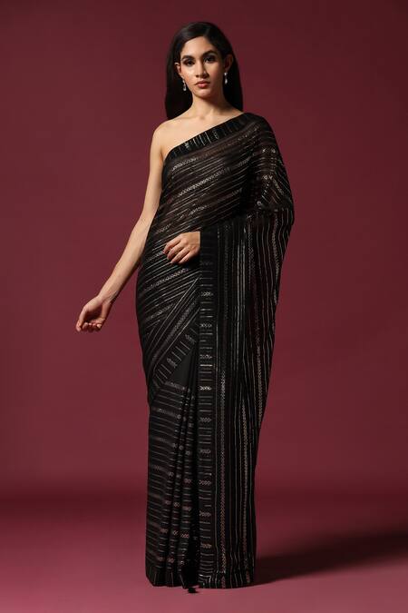 Two Sisters By Gyans Black Georgette Sequins Embroidered Saree With Unstitched Blouse Piece Online at Aza Fashions Two Sisters By Gyans_Black Georgette Sequins Embroidered Saree With Unstitched Blouse Piece _Online_at_Aza_Fashions