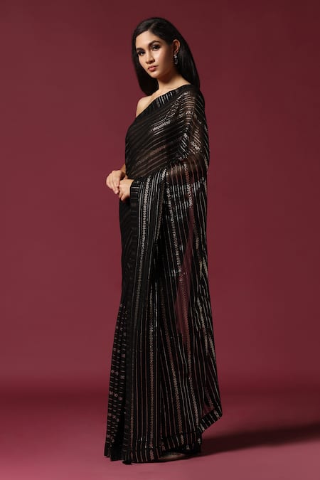 Buy Two Sisters By Gyans Black Georgette Sequins Embroidered Saree With Unstitched Blouse Piece Online at Aza Fashions Buy_Two Sisters By Gyans_Black Georgette Sequins Embroidered Saree With Unstitched Blouse Piece _Online_at_Aza_Fashions