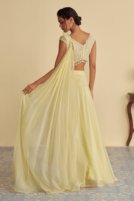 Jade By Ashima Dandelion Pearl Embellished Pre-Draped Lehenga Saree With Blouse 