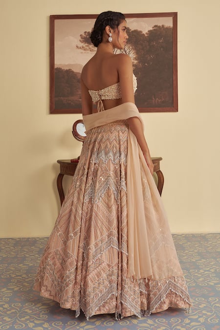 Jade By Ashima Evelina Chevron Aari & Pearl Embroidered Lehenga Set 