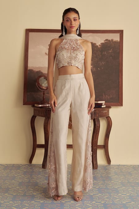 Jade By Ashima Mirage Blossom Embroidered Blouse & Palazzo Pant Set 