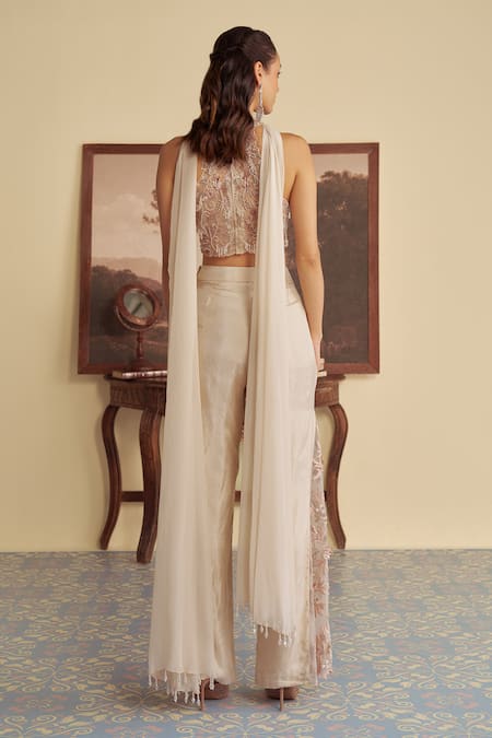 Jade By Ashima Mirage Blossom Embroidered Blouse & Palazzo Pant Set 