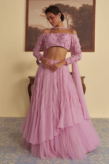 Jade By Ashima Ophelia Wave Embroidered Layered Lehenga Set 