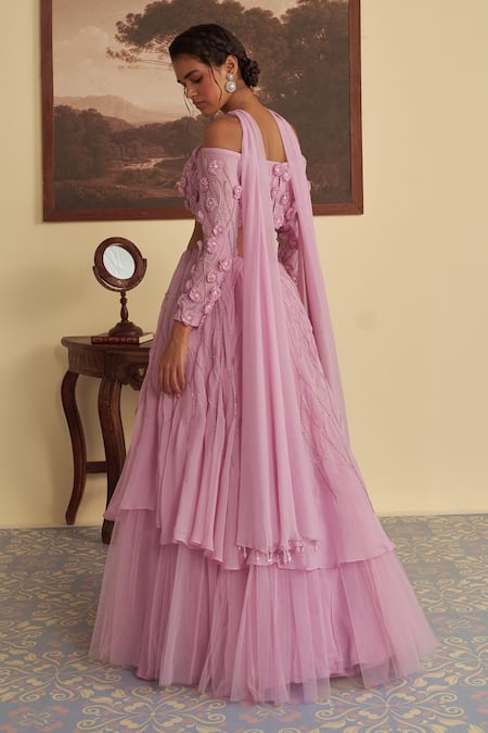 Jade By Ashima Ophelia Wave Embroidered Layered Lehenga Set 