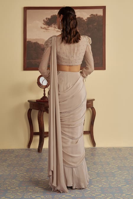 Jade By Ashima Starlit Whisper Vine Border Embellished Pre-Draped Saree With Blouse 