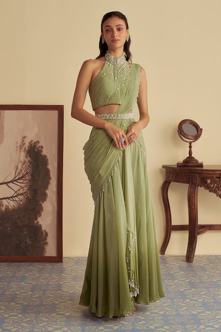 Jade By Ashima Ivy Veil Ombre Saree Set 