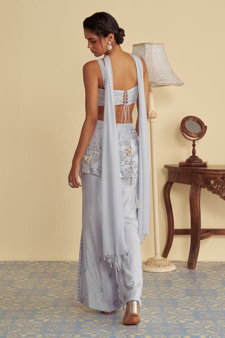 Jade By Ashima Pleated Tulip Bodice Embroidered Kurta & Flared Pant Set 