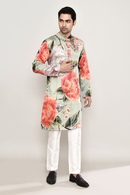Buy_Arihant Rai Sinha_Multi Color Cotton, Silk Gota Patti Bloom Gardenia Print Kurta