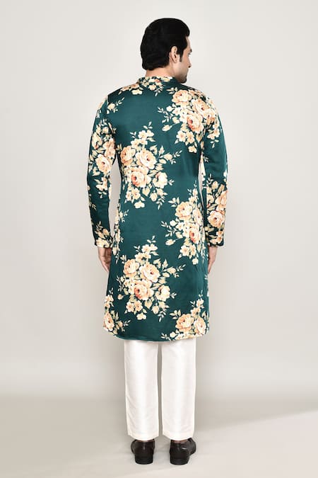 Shop_Arihant Rai Sinha_Green Cotton, Silk Gota Patti Bahara Print Kurta _at_Aza_Fashions