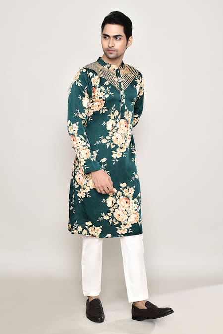 Arihant Rai Sinha_Green Cotton, Silk Gota Patti Bahara Print Kurta _at_Aza_Fashions