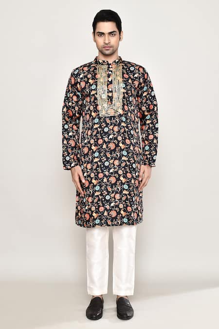 Arihant Rai Sinha_Multi Color Cotton, Silk Gota Patti Wildbloom Print Kurta _Online_at_Aza_Fashions