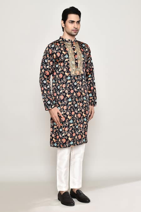 Shop_Arihant Rai Sinha_Multi Color Cotton, Silk Gota Patti Wildbloom Print Kurta _Online_at_Aza_Fashions