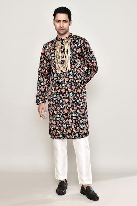 Arihant Rai Sinha_Multi Color Cotton, Silk Gota Patti Wildbloom Print Kurta _at_Aza_Fashions