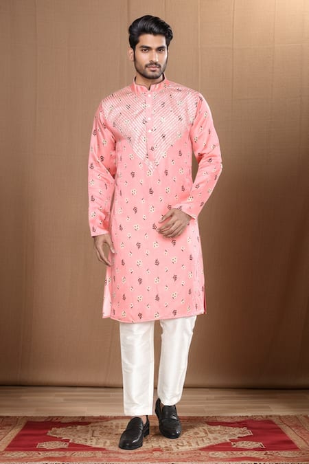 Arihant Rai Sinha Pink Cotton Silk Print Dainty Bloom Motif Kurta 