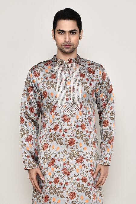 Buy Arihant Rai Sinha Multi Color Cotton, Silk Embroidery, Gota Patti Vine Print Kurta Online at Aza Fashions Buy_Arihant Rai Sinha_Multi Color Cotton, Silk Embroidery, Gota Patti Vine Print Kurta _Online_at_Aza_Fashions