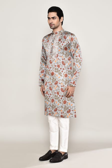 Shop_Arihant Rai Sinha_Multi Color Cotton, Silk Embroidery, Gota Patti Vine Print Kurta _Online_at_Aza_Fashions