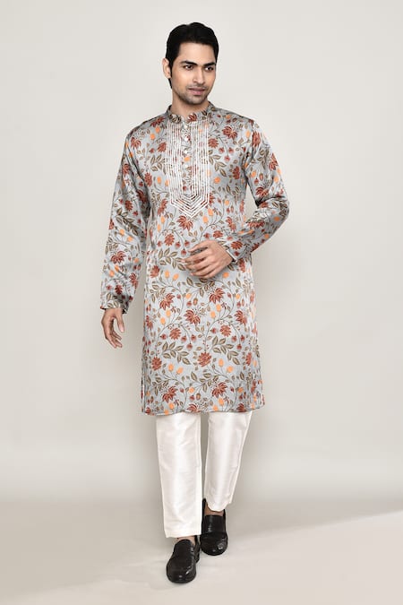 Buy_Arihant Rai Sinha_Multi Color Cotton, Silk Embroidery, Gota Patti Vine Print Kurta 