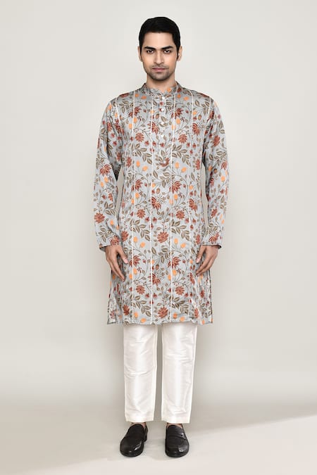 Arihant Rai Sinha_Multi Color Cotton, Silk Gota Patti, Embroidery Vine Print Kurta_Online_at_Aza_Fashions