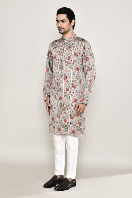 Shop_Arihant Rai Sinha_Multi Color Cotton, Silk Gota Patti, Embroidery Vine Print Kurta_Online_at_Aza_Fashions