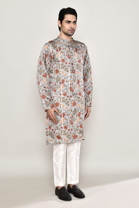 Arihant Rai Sinha_Multi Color Cotton, Silk Gota Patti, Embroidery Vine Print Kurta_at_Aza_Fashions