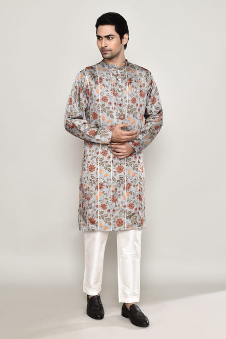 Shop_Arihant Rai Sinha_Multi Color Cotton, Silk Gota Patti, Embroidery Vine Print Kurta