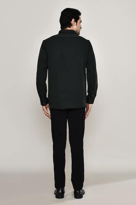 Shop_Aryavir Malhotra_Black Cotton Tape Embellished Shirt _at_Aza_Fashions