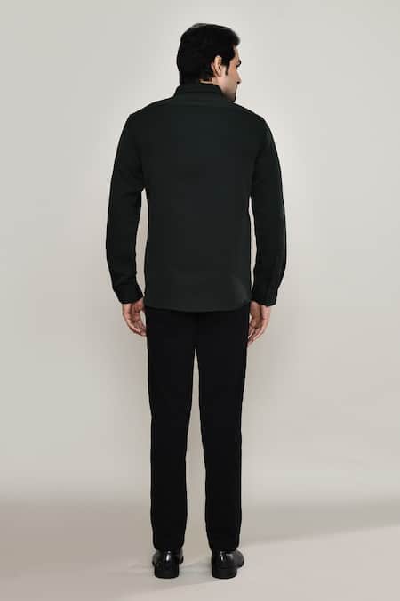 Shop_Aryavir Malhotra_Black Cotton Metallic Tape Embellished Shirt _at_Aza_Fashions