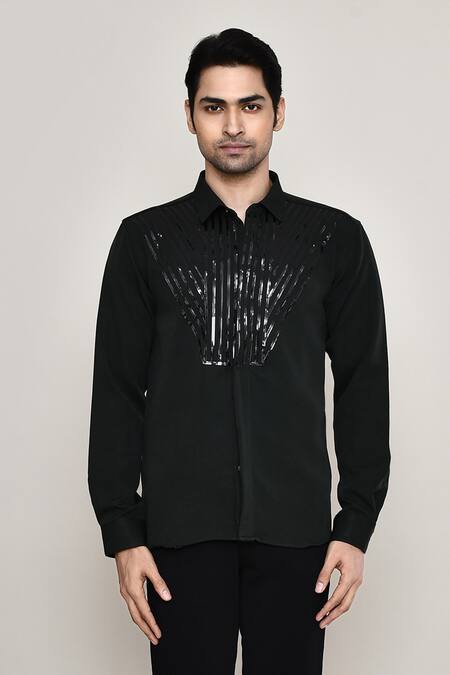 Buy Aryavir Malhotra Black Cotton Metallic Tape Embellished Shirt Online at Aza Fashions Buy_Aryavir Malhotra_Black Cotton Metallic Tape Embellished Shirt _Online_at_Aza_Fashions