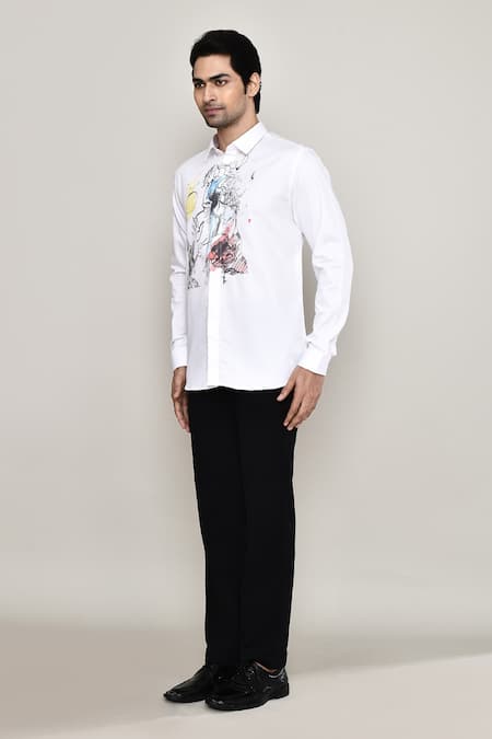 Buy_Aryavir Malhotra_White Cotton, Silk Doodle Print Shirt_Online_at_Aza_Fashions