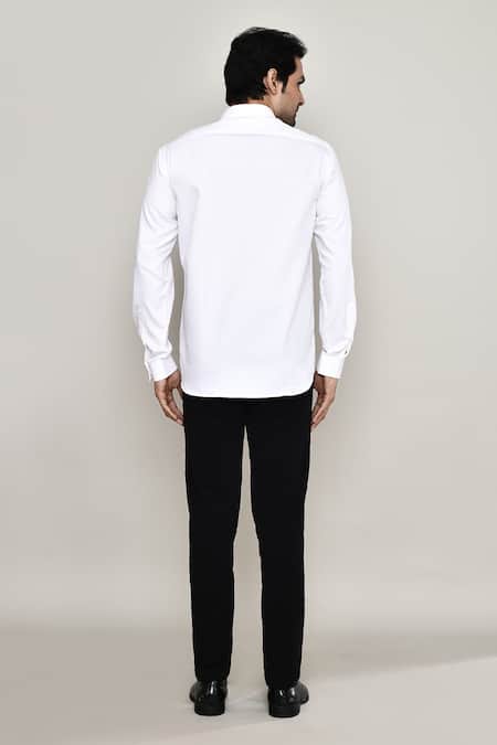 Shop_Aryavir Malhotra_White Cotton, Silk Embroidery Abstract Print Shirt _at_Aza_Fashions