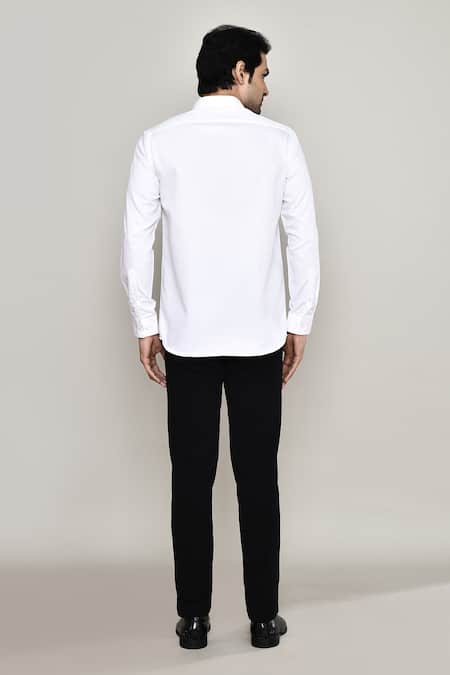 Shop_Aryavir Malhotra_White Cotton Satin Embroidery Geometric Print Shirt _at_Aza_Fashions