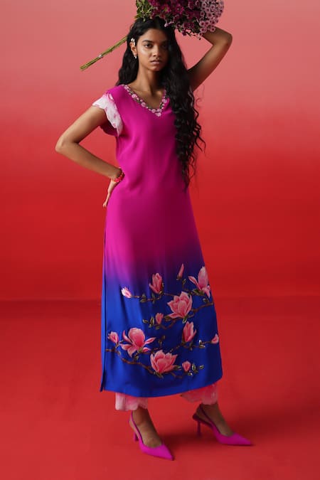 Kavitha Gutta Magnolia Dream Embroidered Ombre Kurta With Pant 