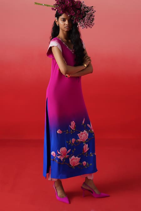 Kavitha Gutta Magnolia Dream Embroidered Ombre Kurta With Pant 