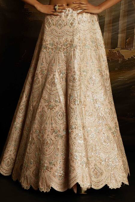 Buy_Kavitha Gutta_Pink Silk, Tulle Sequins, Embroidery, Smocking Scoop Blush Elegance Lehenga Set _Online_at_Aza_Fashions