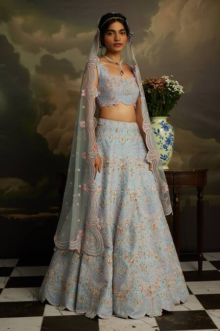 Kavitha Gutta_Pink Silk, Tulle Sequins Scoop Neck Serenity Embroidered Lehenga Set _Online_at_Aza_Fashions
