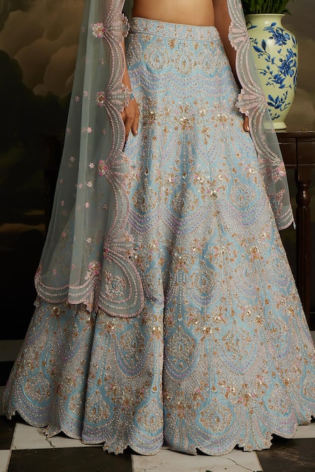 Buy_Kavitha Gutta_Pink Silk, Tulle Sequins Scoop Neck Serenity Embroidered Lehenga Set _Online_at_Aza_Fashions
