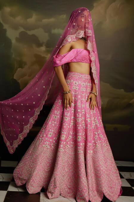Kavitha Gutta_Pink Silk, Tulle Sequins, Embroidery Rosy Radiance Zari Lehenga Set _Online_at_Aza_Fashions