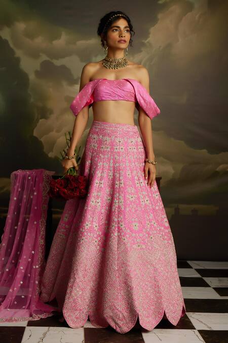 Kavitha Gutta_Pink Silk, Tulle Sequins, Embroidery Rosy Radiance Zari Lehenga Set _at_Aza_Fashions