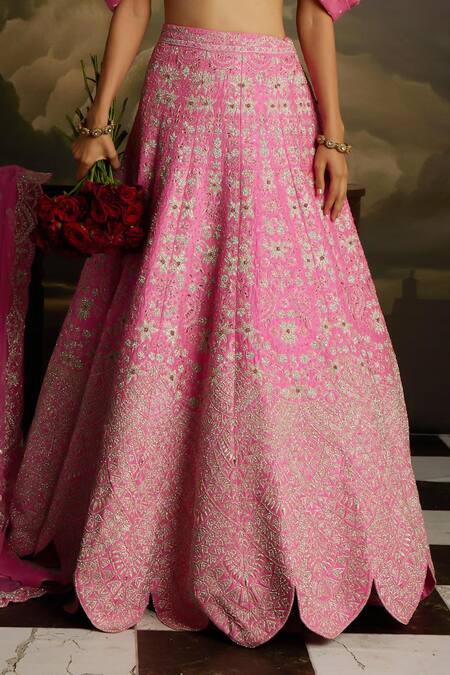 Buy_Kavitha Gutta_Pink Silk, Tulle Sequins, Embroidery Rosy Radiance Zari Lehenga Set 