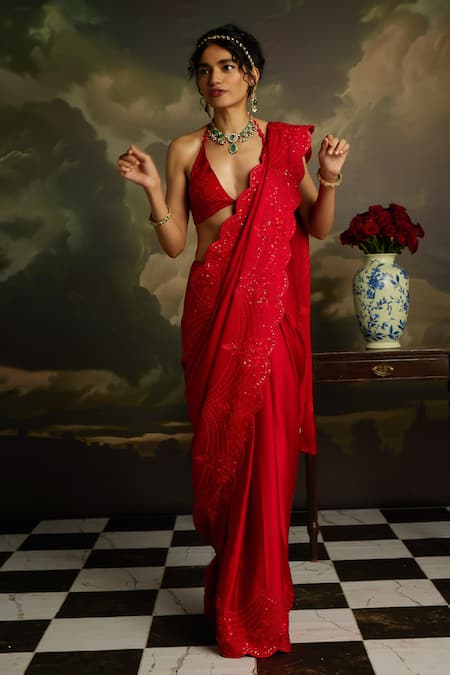 Kavitha Gutta Scarlet Shine Floral Embroidered Saree With Blouse 