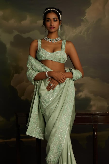 Kavitha Gutta Swarovski Crystal Luxe Embroidered Saree With Blouse 