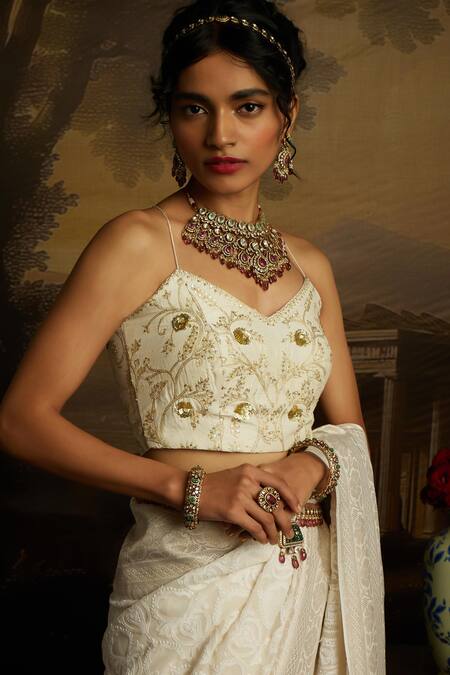 Kavitha Gutta White Chanderi , Sequins, Zari, Grace Chikankari Saree With Blouse at Aza Fashions Kavitha Gutta_White Chanderi , Sequins, Zari, Grace Chikankari Saree With Blouse _at_Aza_Fashions
