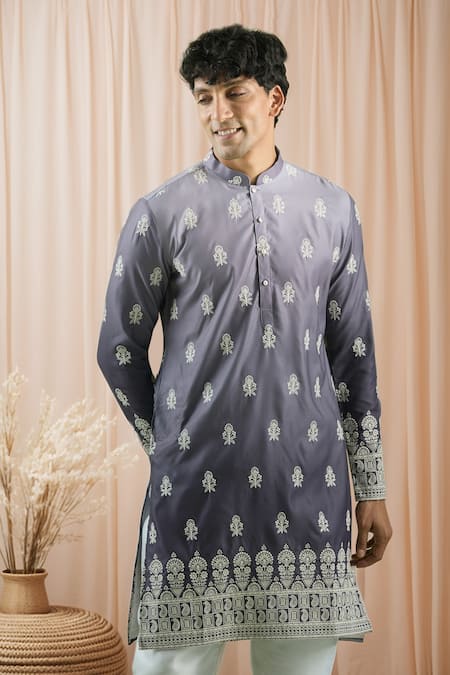 Aryavir Malhotra Phool Thread Embroidered Shaded Kurta 