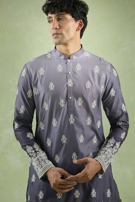 Arihant Rai Sinha Purple Cotton Embroidery Phool Thread Shaded Kurta Online at Aza Fashions Arihant Rai Sinha_Purple Cotton Embroidery Phool Thread Shaded Kurta _Online_at_Aza_Fashions